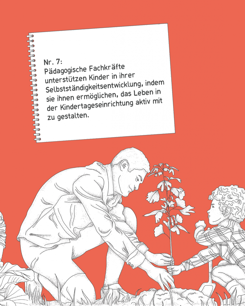 Nr. 7: Pädagogische Fachkräfte unterstützen Kinder in ihrer Selbstständigkeitsentwicklung, indem sie ihnen ermöglichen, das Leben in der Kindertageseinrichtung aktiv mit zu gestalten.