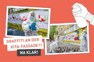 Graffiti-Fassade: Kinder sprühen vor Kreativität