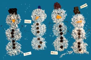 Foto einer Collage aus Schneemännern